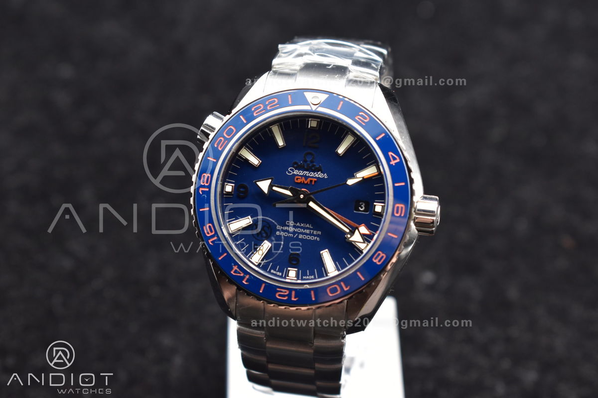 Planet Ocean 600M Co-Axial GMT 43.5mm VSF 1:1 Best Edition Blue Dial Blue Ceramic Bezel on SS Bracelet A8605 Super Clone